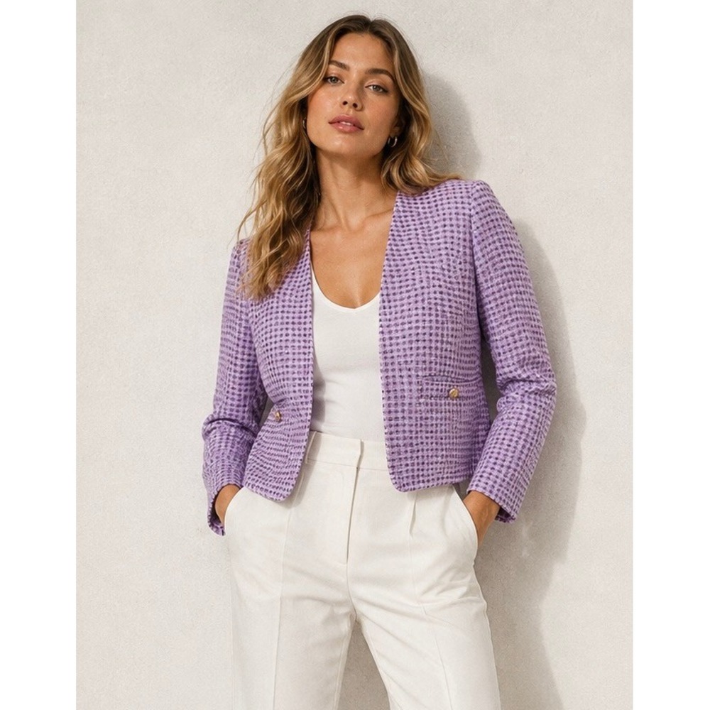 Kasper Lavender Tweed Open Front Blazer 2P 3/4 Sleeve Lady Jacket Workwear